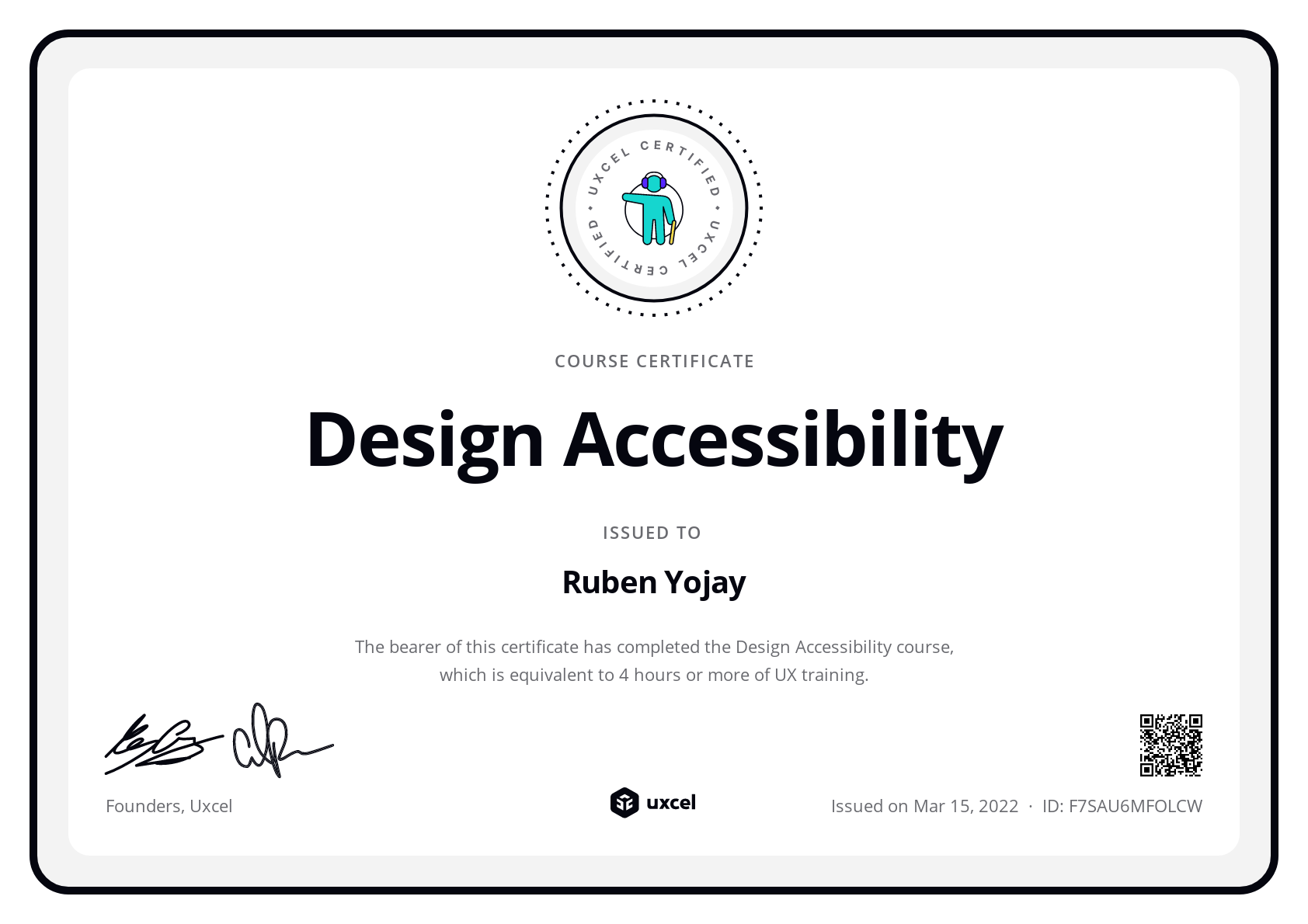 Ruben Yojay's certificate